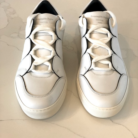 New $1150 Ermenegildo Zegna Couture's Tiziano white leather sneakers size 12 - Picture 8 of 14
